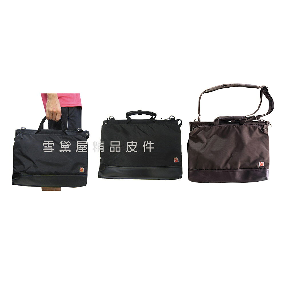 限時 滿3千賺10%點數↘ | ~雪黛屋~eeBag 公事包中小容量台灣製造可A4資料夾14吋電腦高單數進口防水尼龍布+皮革手提肩斜側背HEB0333