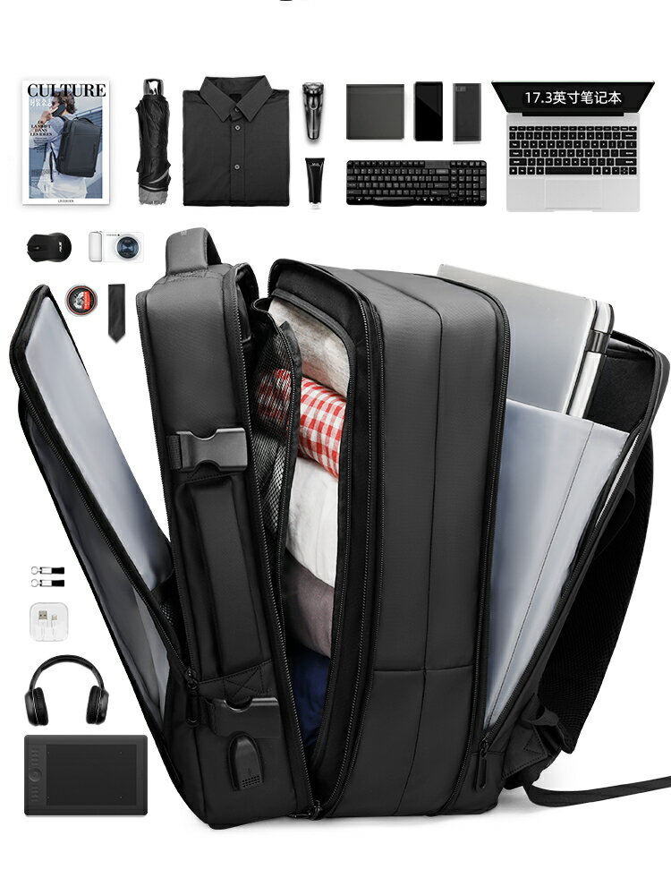 馬可·萊登雙肩背包男士可擴容大容量商務旅行包17.3吋電腦包書包