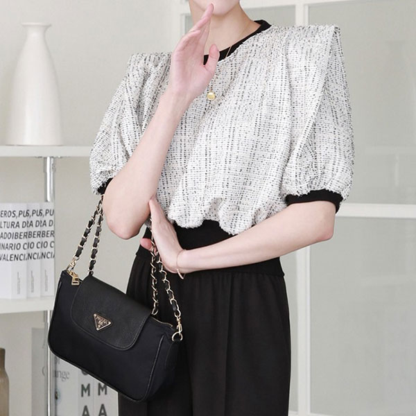 ANNAS 正韓 高級感 假墊肩 小香 套裝 短袖 長褲 肩膀造型 金蔥 毛呢 小香風 婚禮 名媛 韓國 韓劇女主角 3