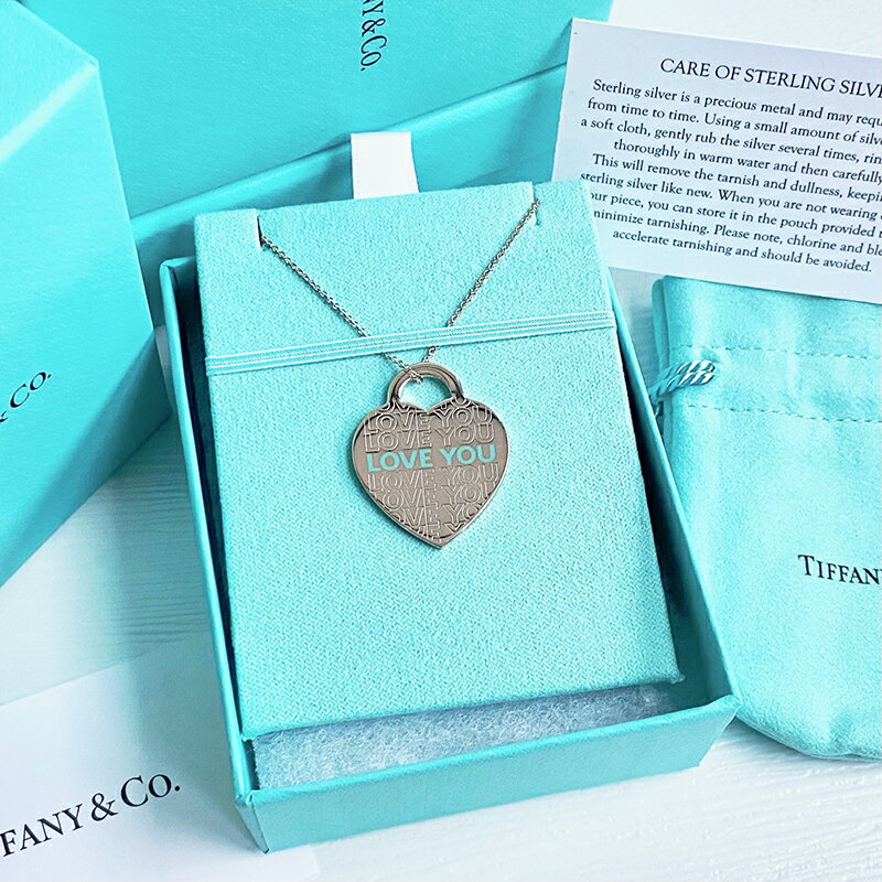 美國百分百【全新真品】Tiffany & Co. 項鍊 蒂芬妮 銀飾 墜飾 純銀刻字 love 16inch CC47