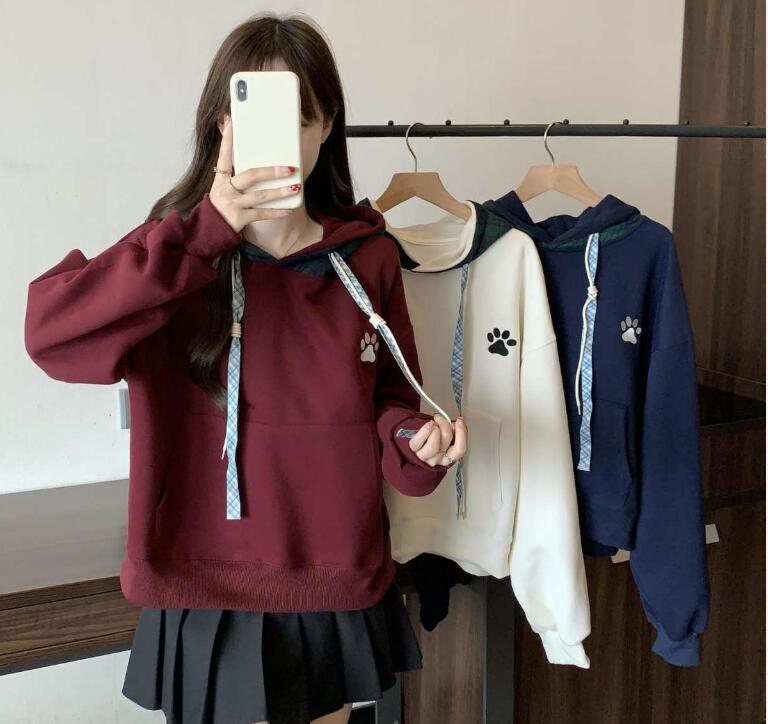 衛衣加大碼抽繩連帽衛衣女爆款秋冬顯瘦洋氣學院風上衣【步行者戶外生活館】