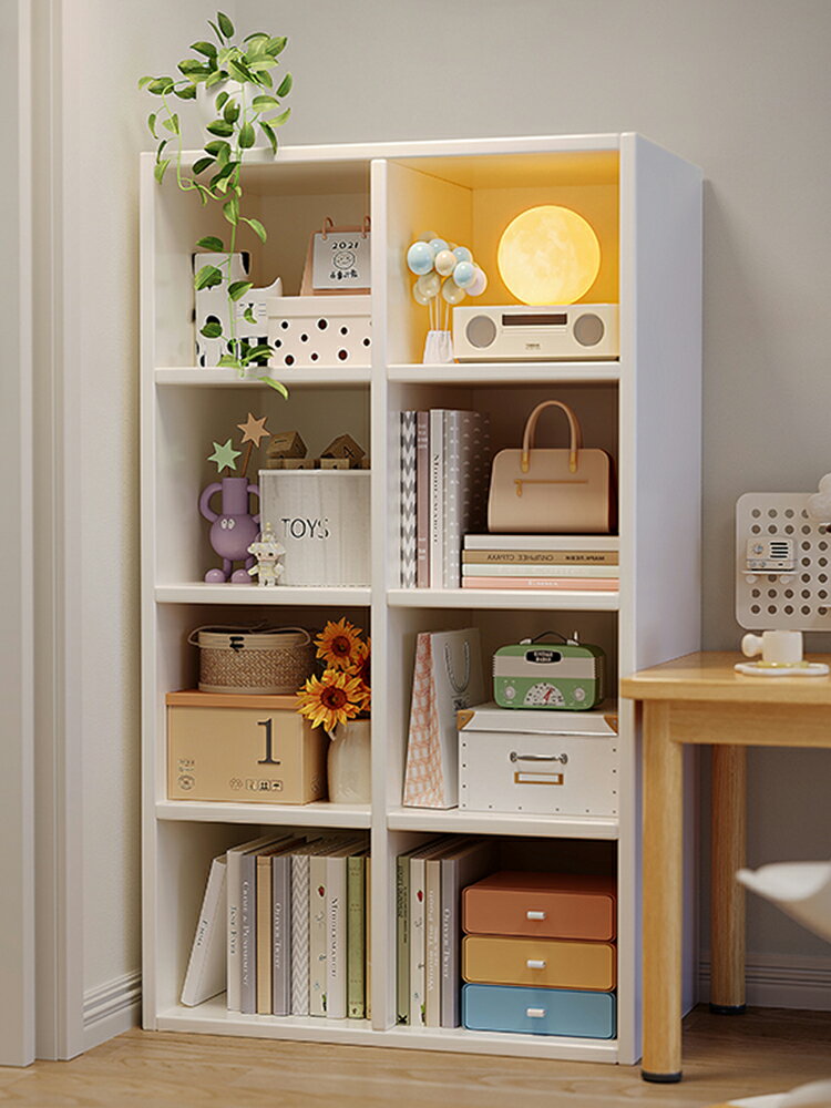書架落地置物架一體靠墻家用多層收納櫃簡易儲物格子櫃墻邊小書櫃