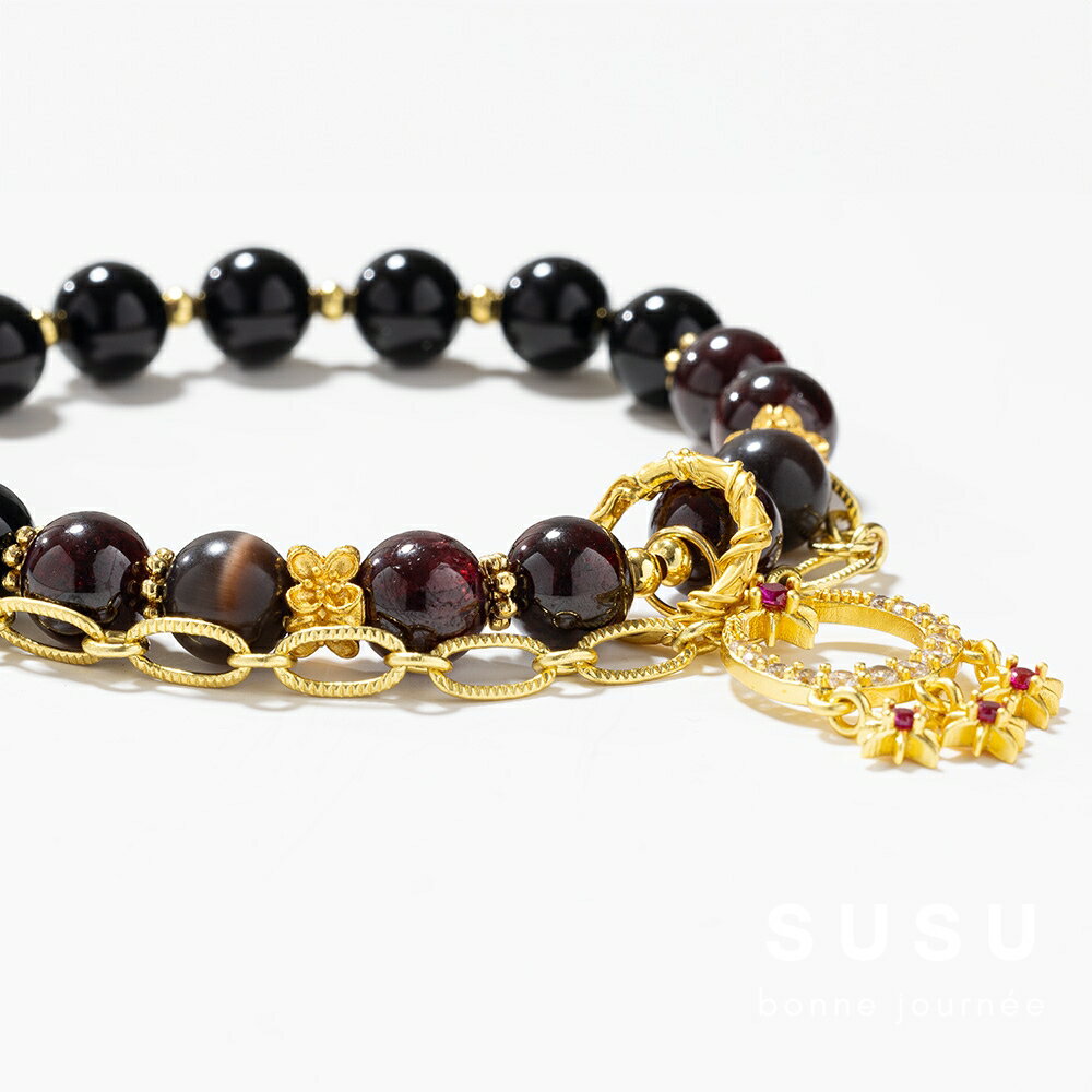 SU SU︱墨舞水晶手鍊❤️石榴石 黑曜石 事業運 招財 轉運 能量 防小人 送禮 推薦 韓系 2