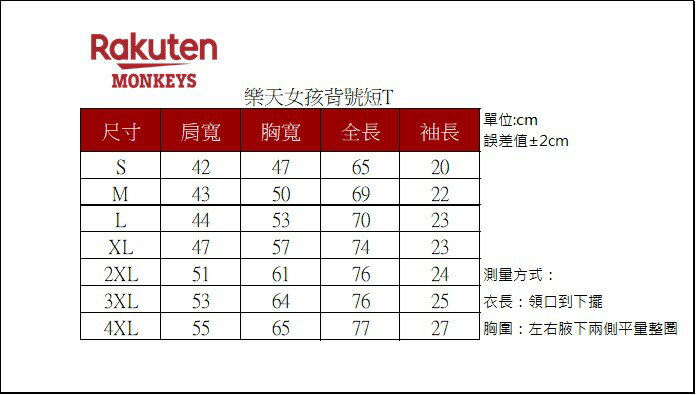Rakuten Monkeys 女孩背號短T 2