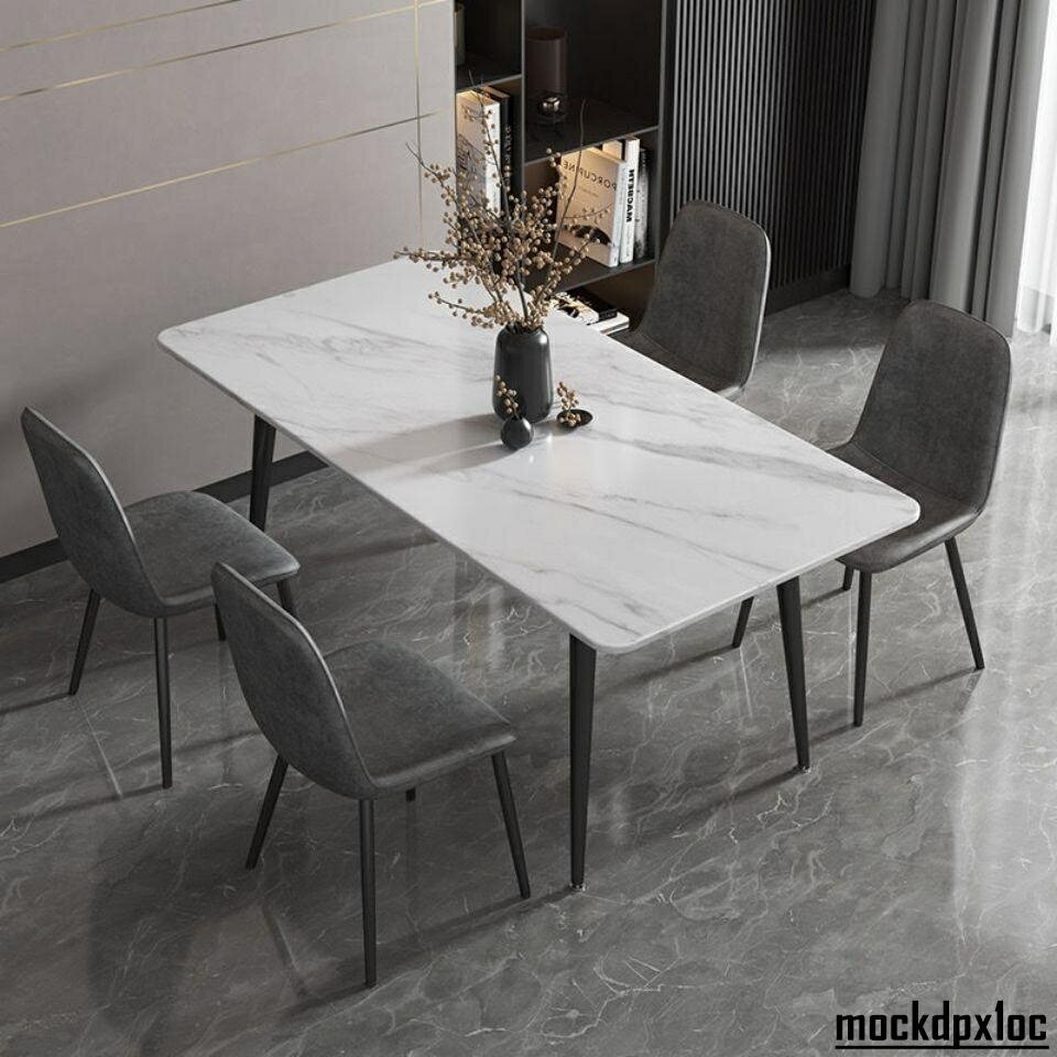 餐椅 輕奢巖板餐桌組合現代簡約家用小戶型長方形餐廳北歐大理石飯桌椅