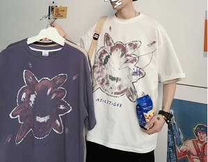 FINDSENSE X 韓國 男 短袖 夏季寬鬆短袖 上衣 薄款個性 短袖 印花 寬鬆T恤