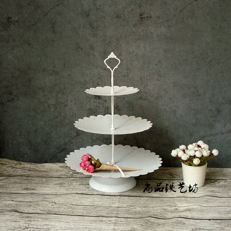 歐式鐵藝杯子蛋糕架 甜品臺點心盤架 白色三層水果布丁展示架子