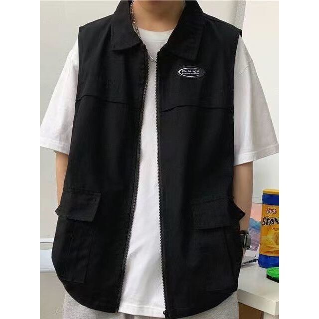 【新品】大碼背心 馬甲背心 薄背心 背心男 工裝背心帥氣翻領馬甲男外套日係潮流薄款馬甲夏季顯瘦ins百搭坎肩外穿