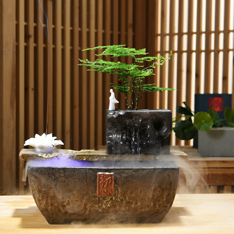 中式禪意陶瓷流水器噴泉風水招財加濕器客廳辦公室桌面裝飾品擺件