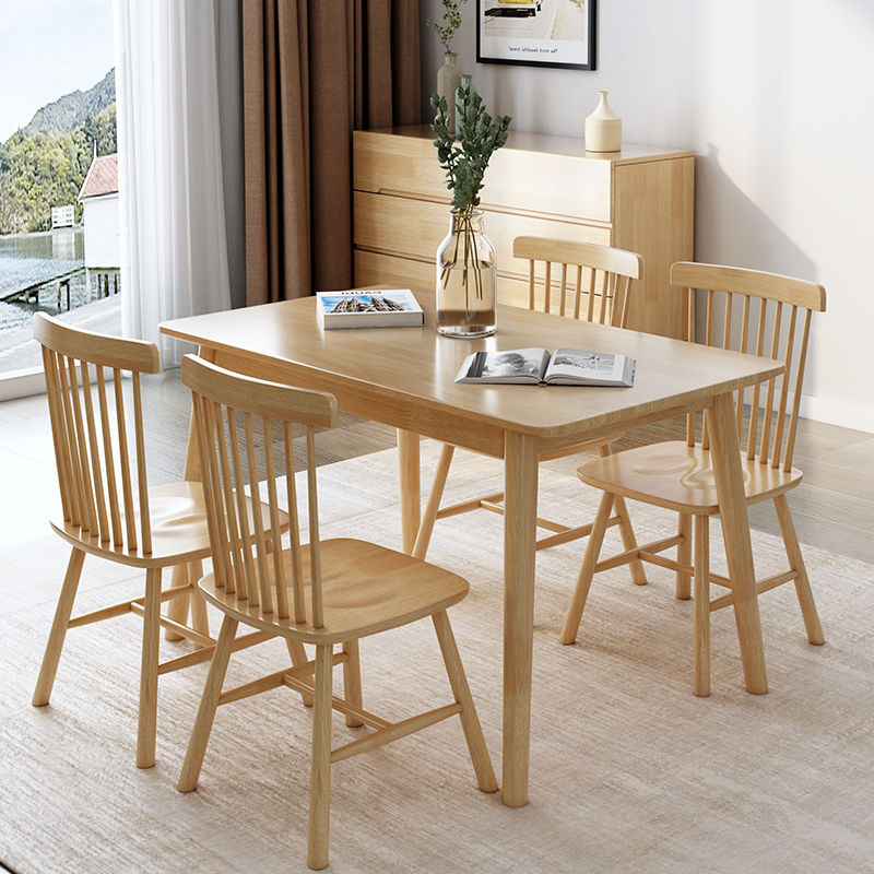 快餐餐桌實木餐桌椅組合現代簡約家用長方形吃飯桌子餐廳飯桌