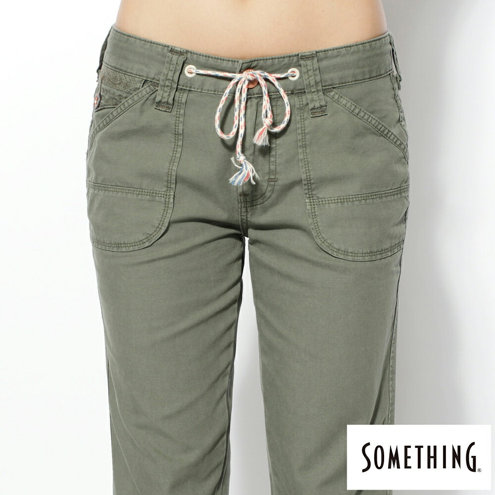 SOMETHING  NATURAL EASY JEAN綁帶休閒褲-女款 綠色 5