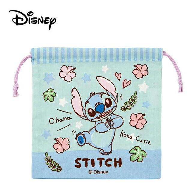 【日本正版】史迪奇 棉質 束口袋 收納袋 抽繩束口袋 Stich 迪士尼 Disney - 414077