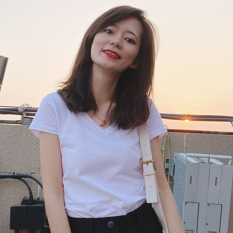 白色t恤女短袖年新款修身純棉上衣春夏季顯瘦V領圓緊身打底衫 3