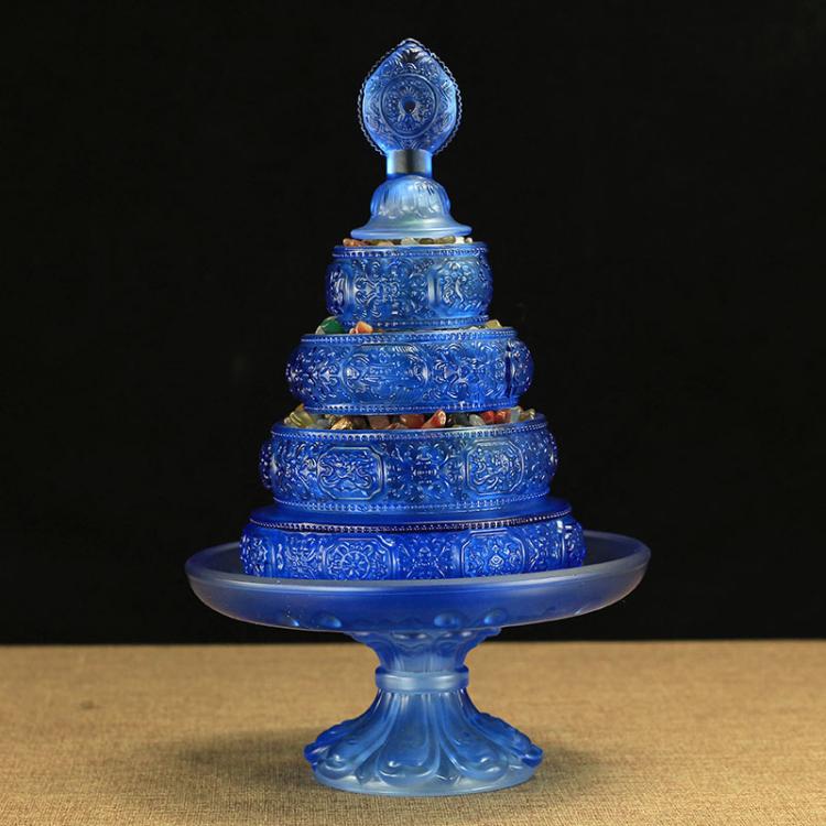 藏傳佛教宗教用品 八吉祥水琉璃曼扎盤帶托盤法器供品 藍色