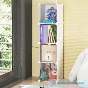 收納櫃/置物架/收納架/儲物架 書架帶門透明防塵簡易塑料落地小書柜兒童置物柜玩具二合一收納架