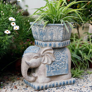 大象石墩花盆底座中式庭院入戶門花園仿石雕一對陽臺布置裝飾擺件