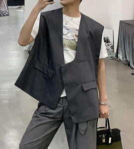 FINDSENSE品牌2019 新春 新款 韓國 無袖 馬甲 不對稱 顯瘦 個性 氣質 時尚 暗黑 潮流上衣 外套