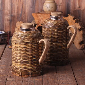 復古懷舊純手工紫竹編保溫瓶 熱水瓶茶室會所家具家具藝術品擺件