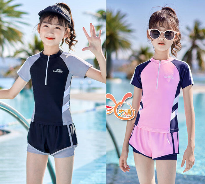 來福，D40比芭短袖二件式泳衣短褲兒童泳衣游泳衣大童泳裝L-5L.售價650元