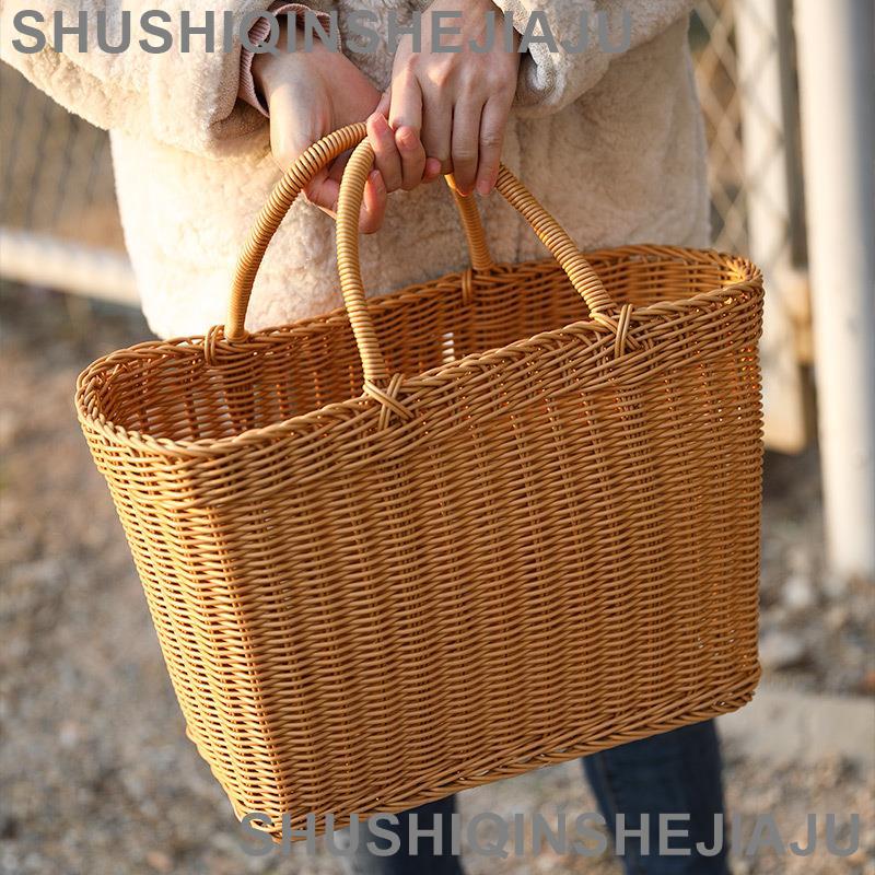 居家收納 仿藤編收納 可開發票 仿藤購物籃大號 時尚買菜籃子環保提菜籃水果籃 戶外野餐籃寵物籃