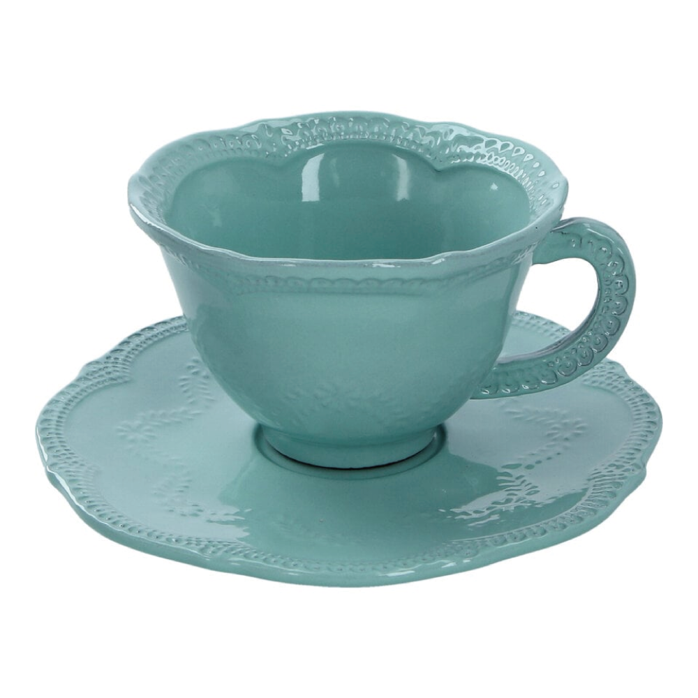 義大利VBC casa蕾絲系列 240 ml 花茶杯盤組 杯子 盤子 / 蒂芬妮綠