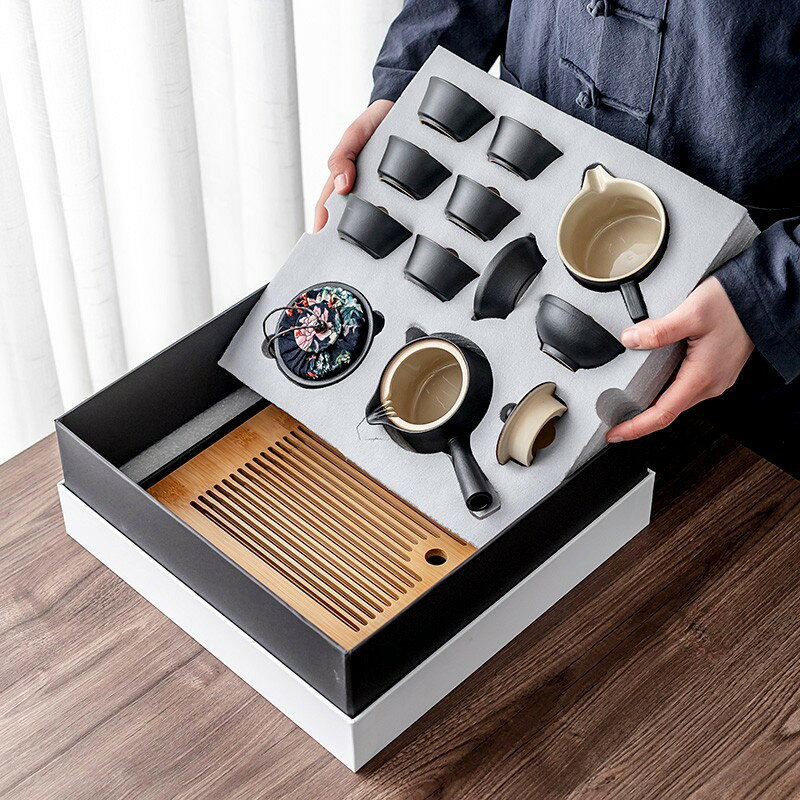 陶瓷功夫茶具簡約禮盒家用創意茶盤茶葉罐套裝房地產酒店商務禮品