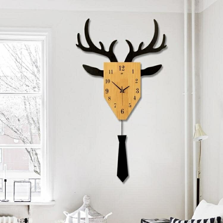 掛鐘 現代簡約客廳創意個性北歐時尚鹿頭掛鐘鐘錶大氣靜音潮流裝飾掛錶