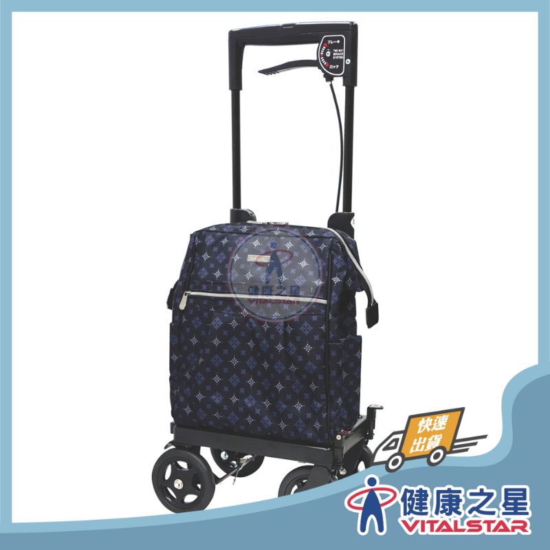 日本SHIMA Melody Primo Koburi 側推車左右手口金包(杖青藍布)(黑鱷魚皮格)