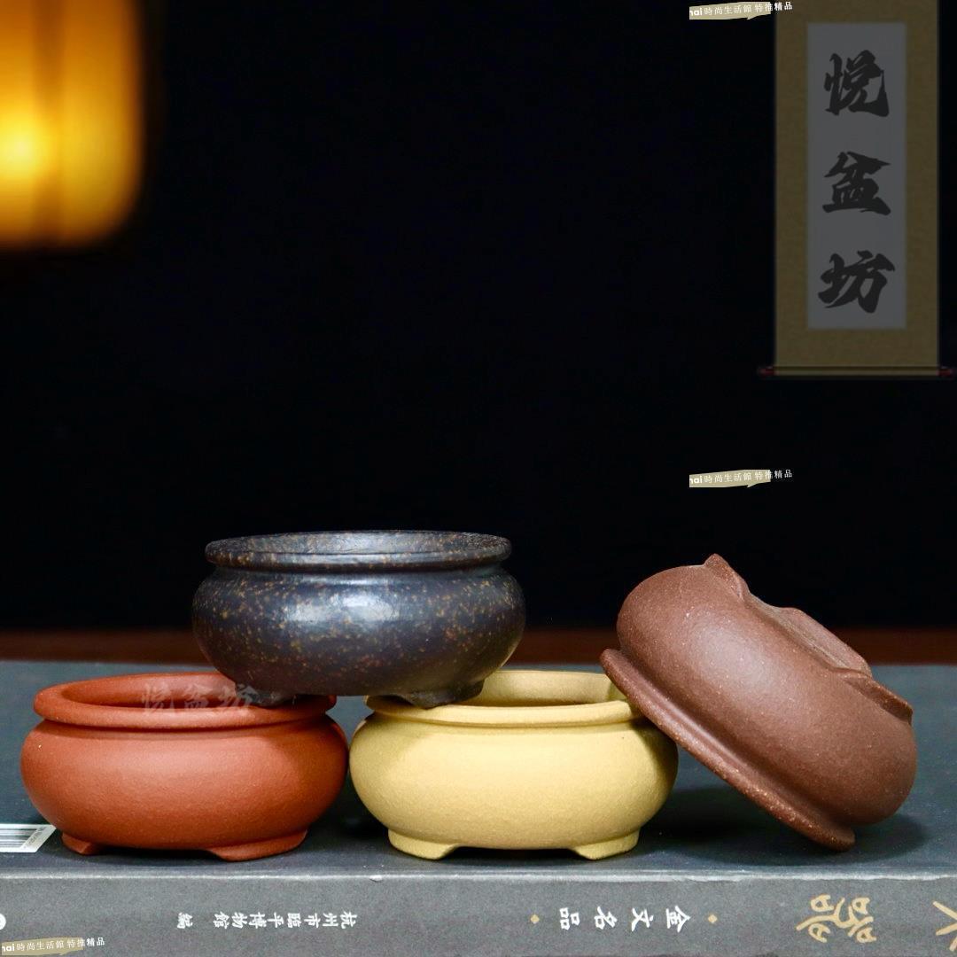 花盆 花器 紫砂花盆 紫砂花盆圓形小號多肉菖蒲盆景盆微型迷你綠植盆栽盆桌面
