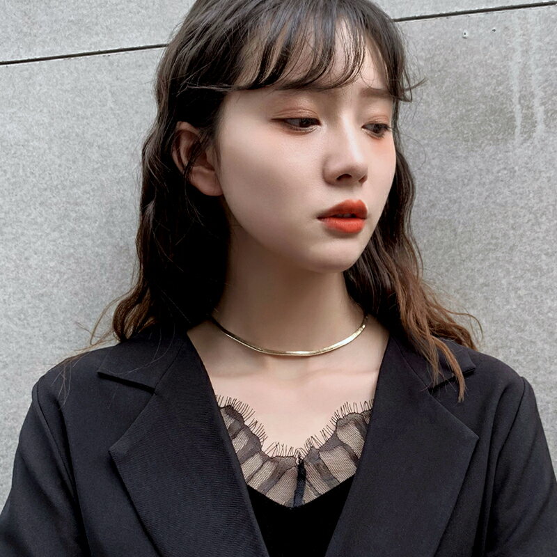 歐美風ins酷網紅潮高階感法式項鏈女鎖骨鏈頸鏈項圈脖子飾品頸帶1入