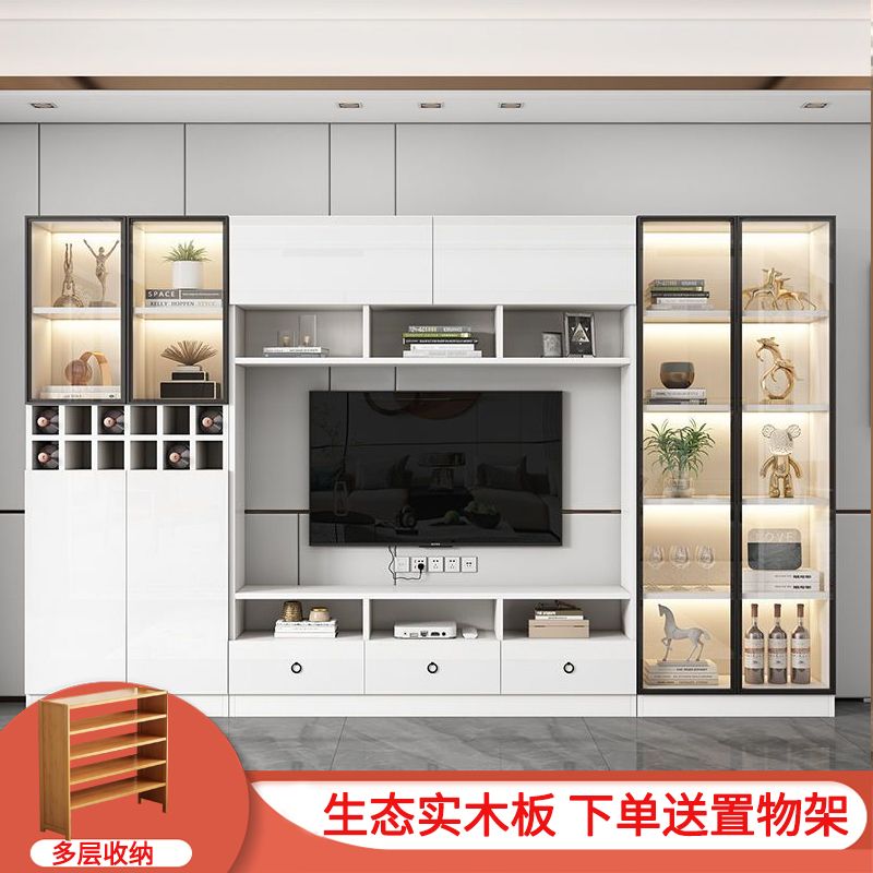 公司貨 免運/開票/安裝 實木電視櫃組合隔斷櫃一體背景墻櫃客廳儲物櫃玻璃書櫃小戶型高款 支援訂製 快速出貨 儲物櫃 電視櫃 書櫃 背景墻櫃 酒櫃 實木櫃D