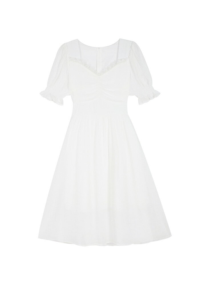 可鹽可甜氣質白色連衣裙夏女神范溫柔風法式遮肚子顯瘦蕾絲長裙子