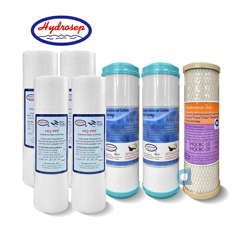 (共7支)Hydrosep高品質1微米PP濾心4支 顆粒活性碳濾心2支 柱狀活性碳濾心 RO逆滲透前置專用濾心 大大淨水