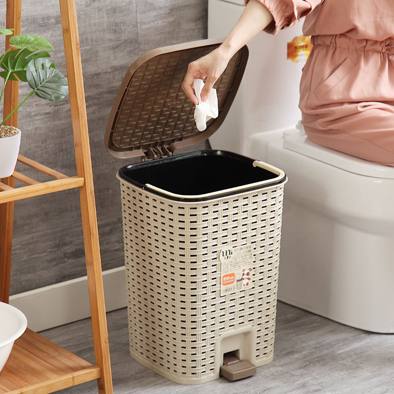 垃圾桶 2023新款歐式創意垃圾桶家用帶蓋腳踏廚房客廳衛生間塑料大容量-快速出貨