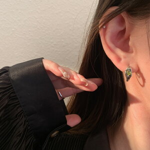 小寶s925純銀方形綠鋯石耳環女耳扣小眾設計感輕奢高級冷淡風氣質