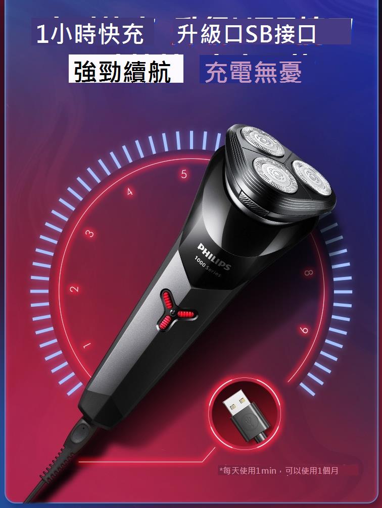 飛利浦剃須刀S1113男士電動刮鬍刀旋轉式進口三刀頭胡須刀
