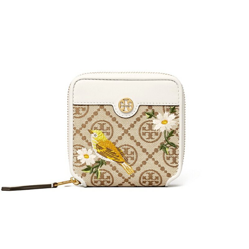 精選★TORY BURCH T MONOGRAM 提花刺繡雙折錢包女士皮夾 80857(現貨整新品)  ~【夏日美包★菲尼斯 國際精品↘3折起】