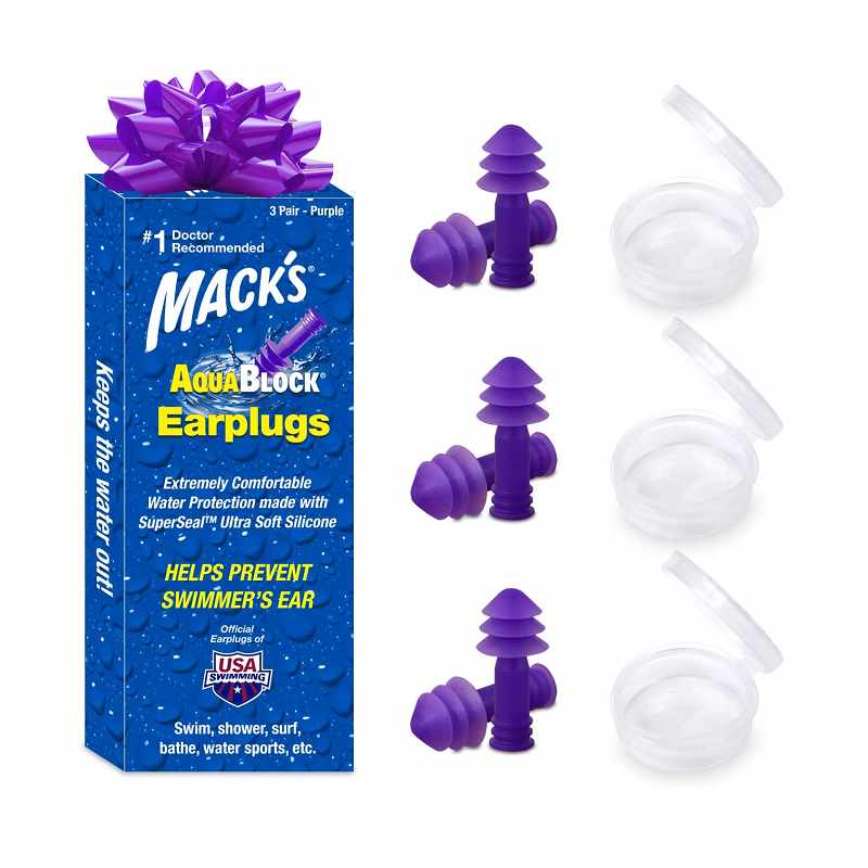 Mack's AquaBlock 耳塞 3對 防水 用於游泳 浮潛 淋浴 B083QRZGLK 紫/透明 [2美國直購]