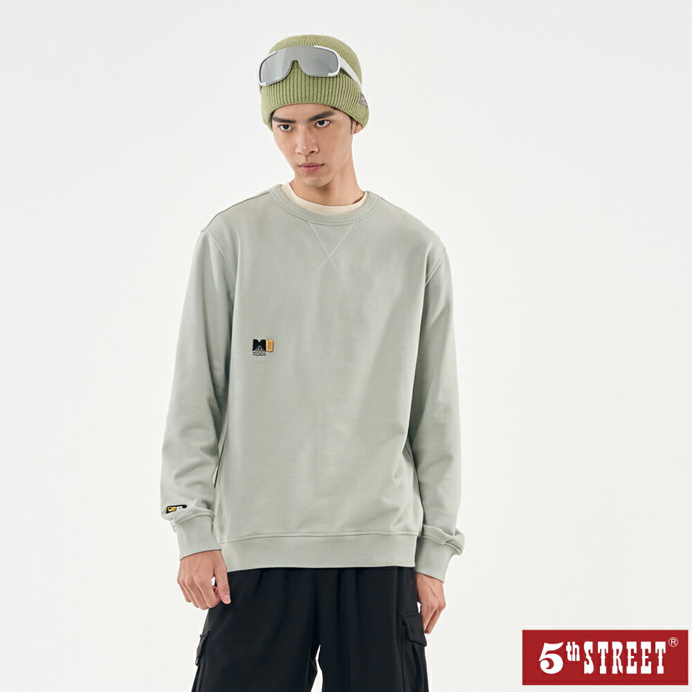 男裝 大學T 長袖 TEE 上衣 雪山 淺綠色 (561004)【5th STREET】【APP下單享4%回饋】