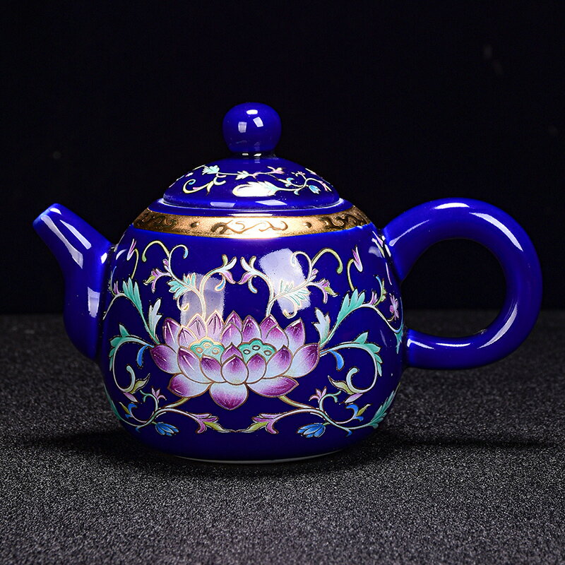 琺瑯彩茶壺金絲琺瑯彩簡約現代家用過濾單壺陶瓷功夫茶具蓮花茶壺