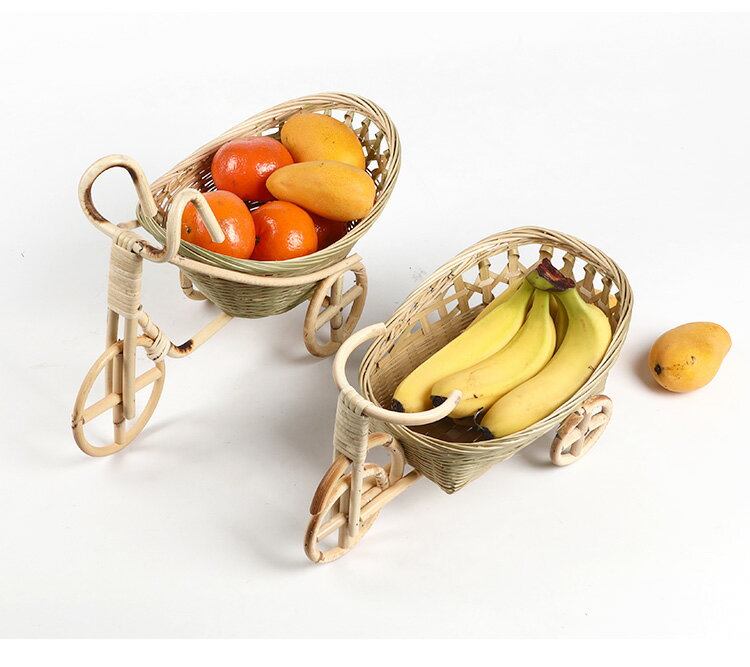 純手工竹編干果籃茶點籃果盤收納筐三輪車創意家居小擺件水果籃