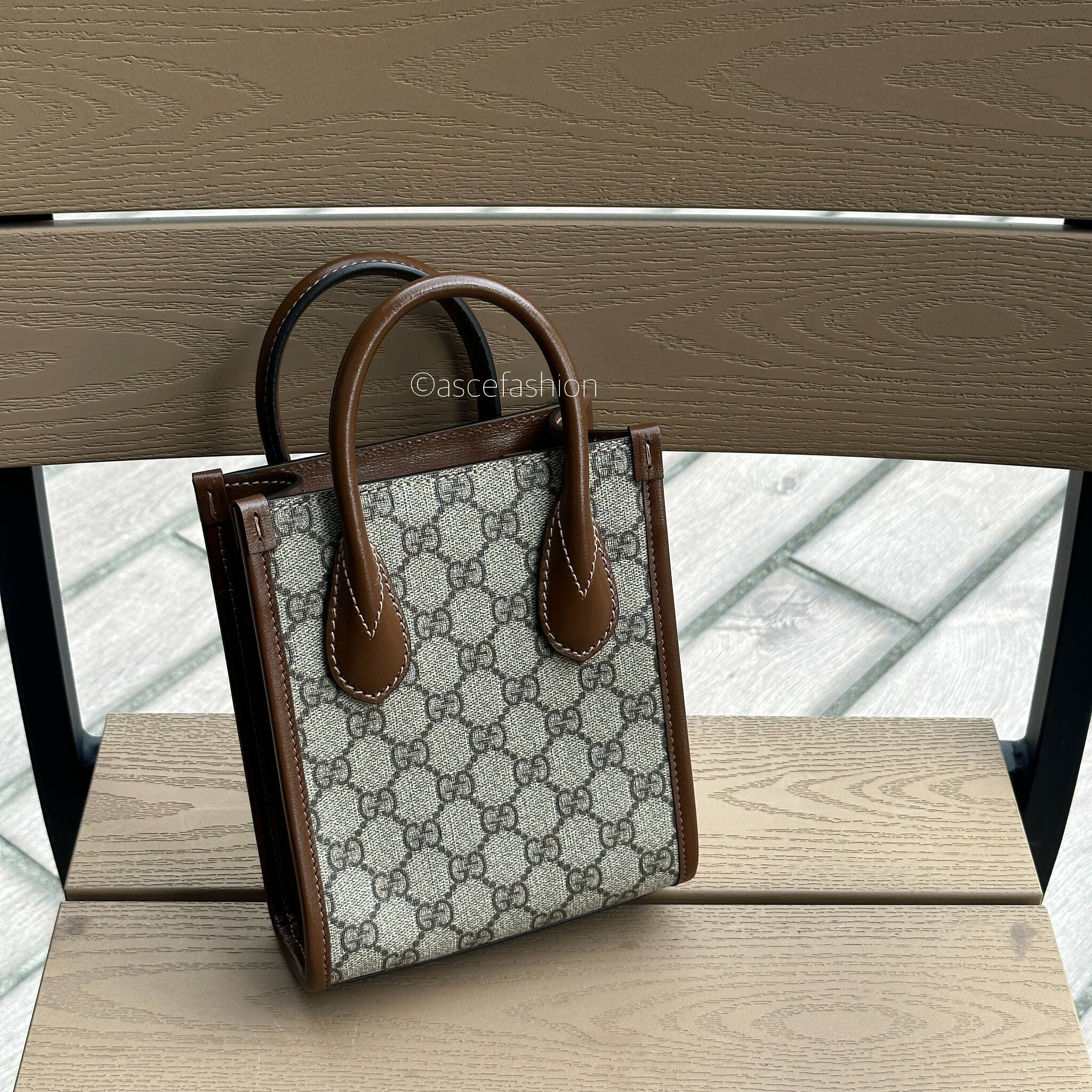 ASCE | Gucci Interlocking G 棕色老花肩背托特包 2