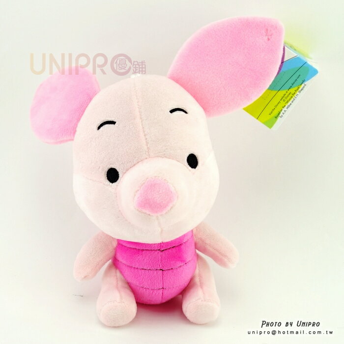 【UNIPRO】迪士尼 維尼家族 Q版 坐姿 小豬 17公分 絨毛玩偶 娃娃 吸盤吊飾