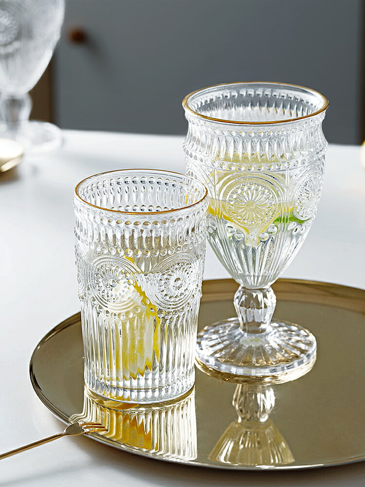 ins風北歐玻璃水杯簡約透明清新家用森系網紅杯子泡茶杯創意個性
