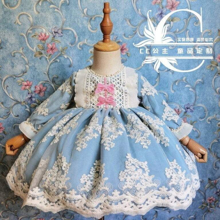 春季新款女童蕾絲刺繡生日禮服連衣裙宮廷洛麗塔洋裝西班牙公主裙