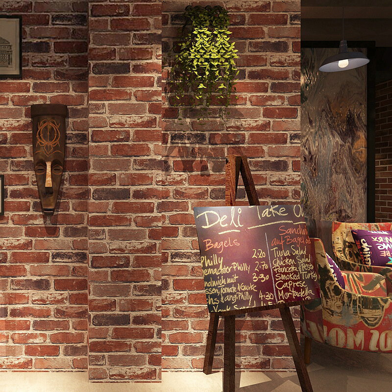 復古懷舊美式仿磚紋磚塊磚頭墻紙咖啡館酒吧飯店文化石紅磚壁紙 PVC加厚
