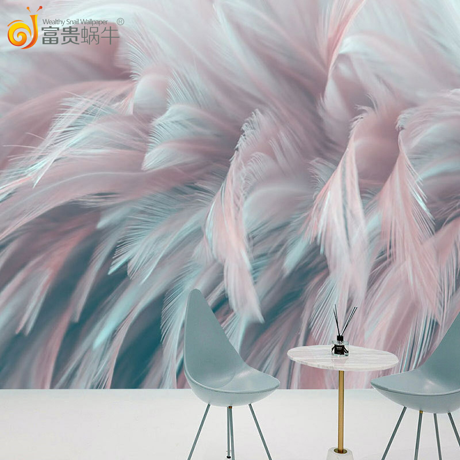 北歐ins漸變色羽毛墻紙創意舞蹈室服裝美甲店美容院前臺藝術桌布