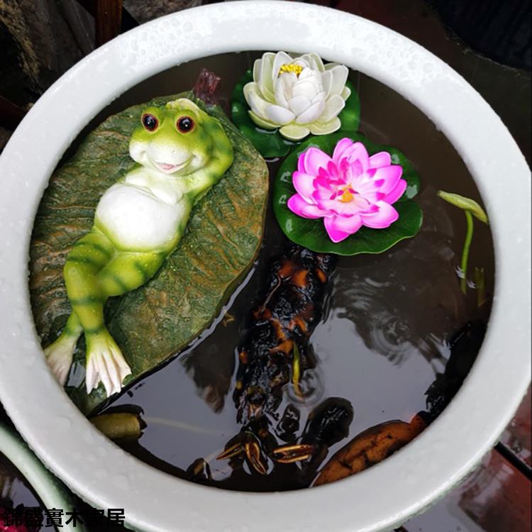 園藝擺件 庭院佈置 花園擺件 戶外擺件水缸造景魚缸魚池裝飾造景戶外花園創意模擬鴨子青蛙流水漂浮擺件