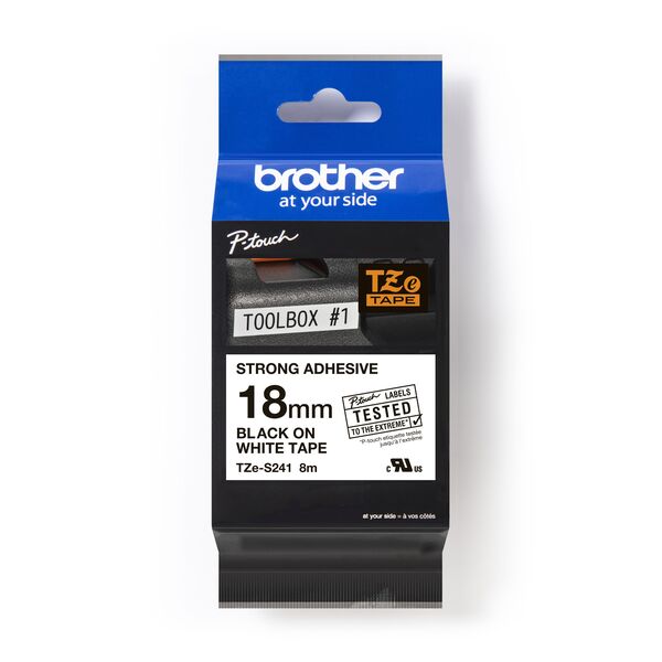 兄弟牌 BROTHER 白底黑字 18mmx8M 超黏性護貝標籤帶/ 包 TZe-S241｜領券最高折$220