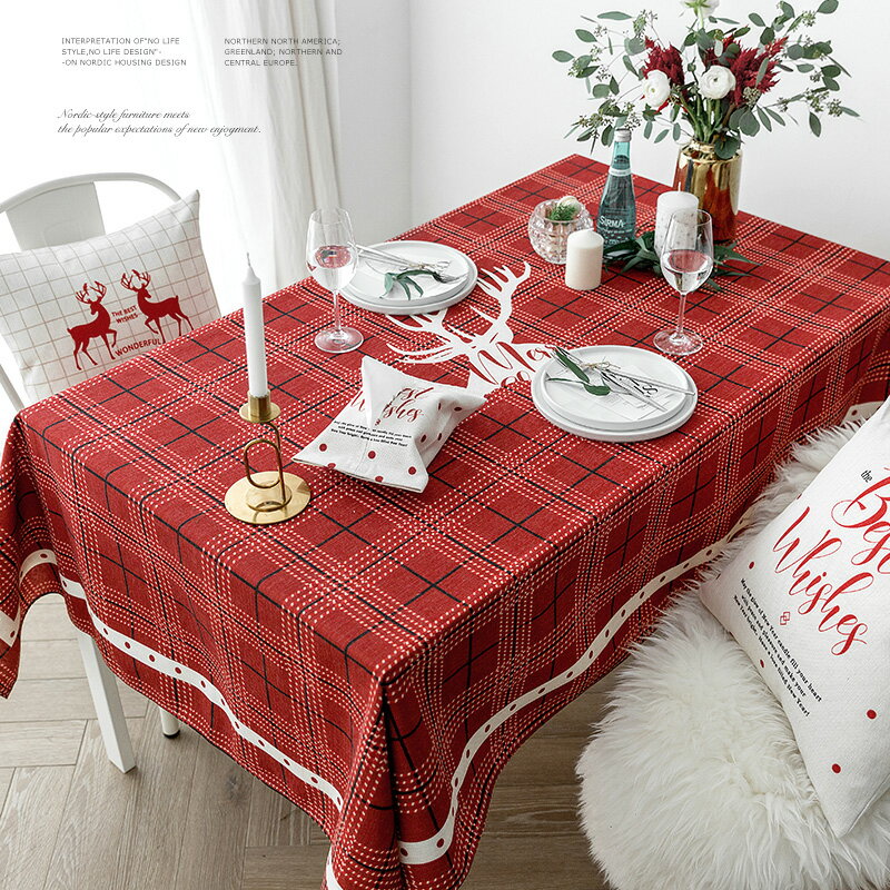 北歐紅色格子喜氣桌布 (120*170cm) 長方形茶几布 新年桌巾